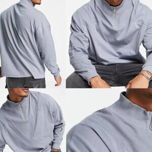 ASOS DESIGN oversized heavyweight long sleeve t-shirt with funnel neck in blue